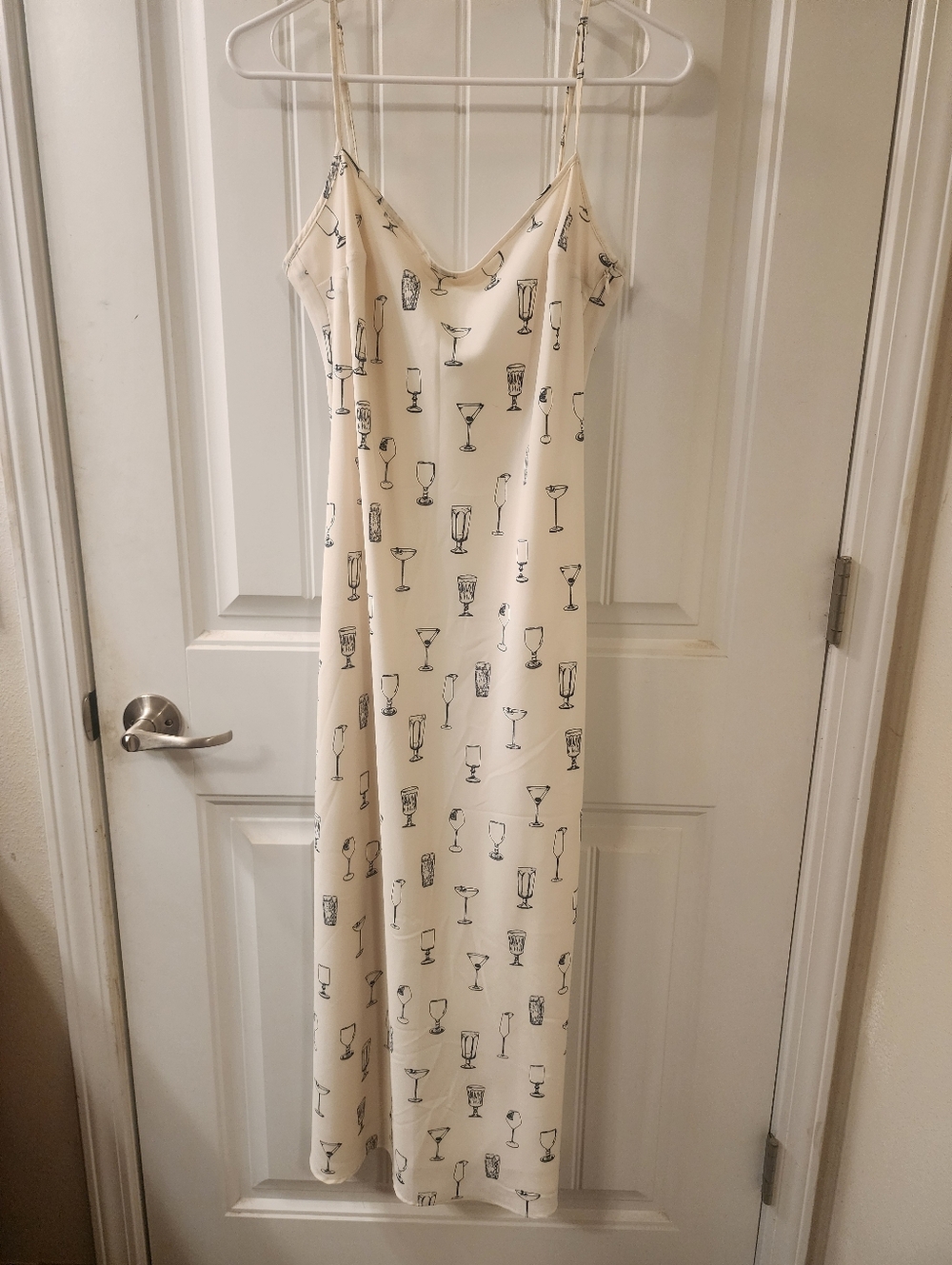 Abercrombie & Fitch Cream Midi Slip Dress with Black Glassware Print
